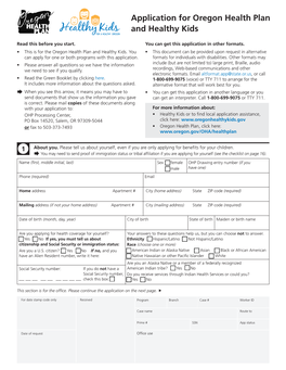 Application for Oregon Health Plan and Healthy Kids