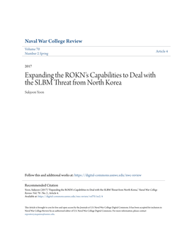 Expanding the ROKN's Capabilities to Deal with the SLBM Threat from North Korea Sukjoon Yoon