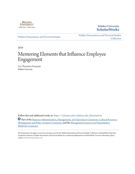 Mentoring Elements That Influence Employee Engagement Lee Thornton Fountain Walden University