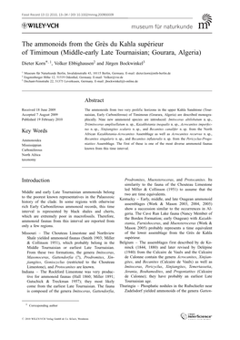 The Ammonoids from the Grès Du Kahla Supérieur of Timimoun
