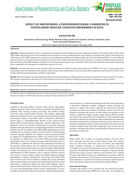 Effect of Drotaverine, a Phosphodiesterase 4 Inhibitor in Scopolamine-Induced Cognitive Impairment in Rats