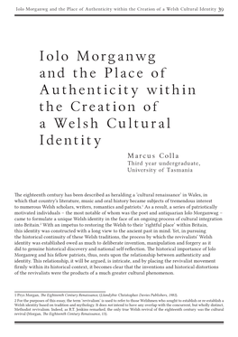 Iolo Morganwg and the Place of Authenticity Within the Creation of a Welsh Cultural Identity 39