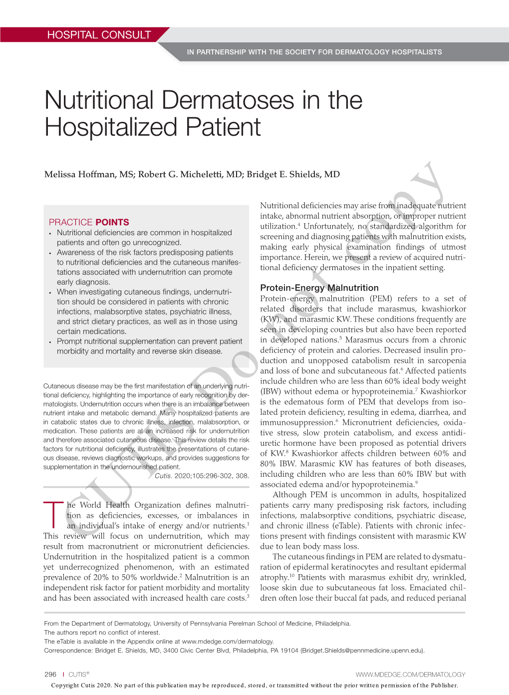 Nutritional Dermatoses in the Hospitalized Patient