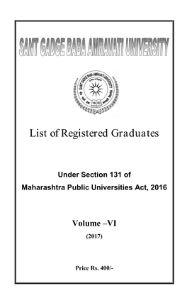 List of Registered Graduates VOLUME VI