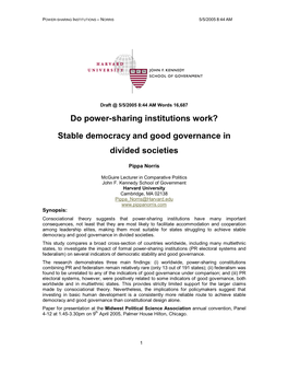 Do Power-Sharing Institutions Work? Stable Democracy and Good