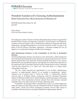 President Yanukovych's Growing Authoritarianism