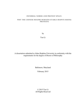 By Yao Li a Dissertation Submitted to Johns Hopkins University in Conformity with the Requirements for the Degree of Doctor of P
