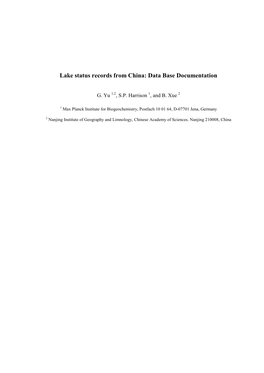 Lake Status Records from China: Data Base Documentation