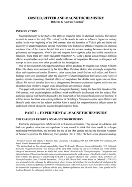 Ørsted, Ritter and Magnetochemistry Part 1