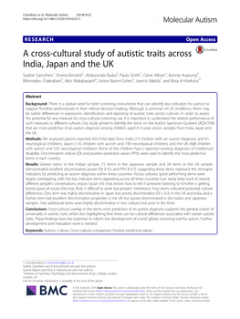 A Cross-Cultural Study of Autistic Traits Across India, Japan and the UK