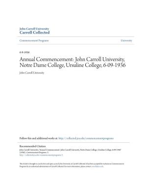 Annual Commencement: John Carroll University, Notre Dame College, Ursuline College, 6-09-1936 John Carroll University