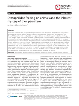 Drosophilidae Feeding on Animals and the Inherent Mystery of Their Parasitism Jan Máca1 and Domenico Otranto2*
