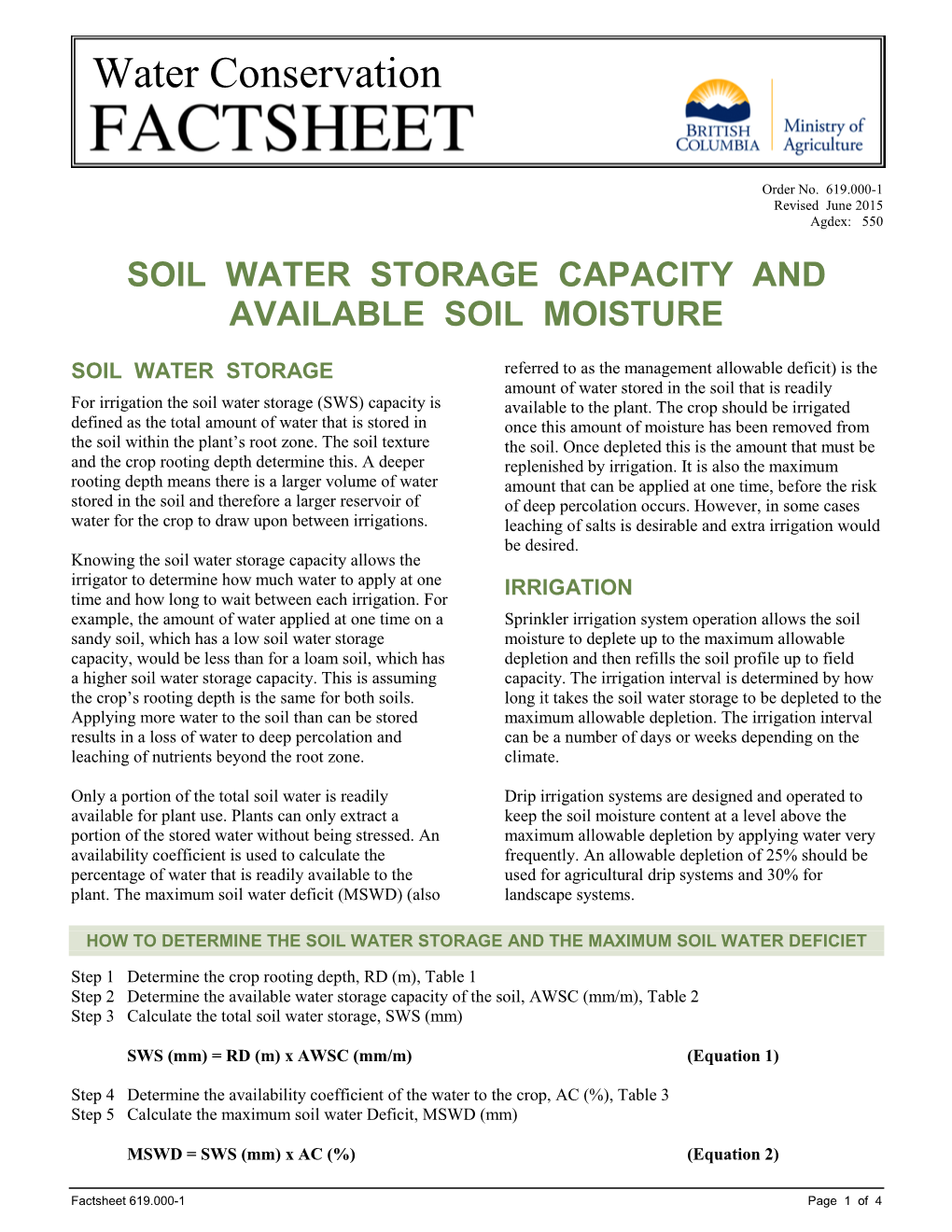 Soil Water Storage Capacity and Available Soil Moisture - DocsLib