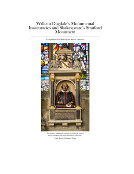 William Dugdale's Monumental Inaccuracies and Shakespeare's Stratford Monument