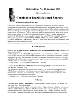 Carnival in Brazil: Selected Sources