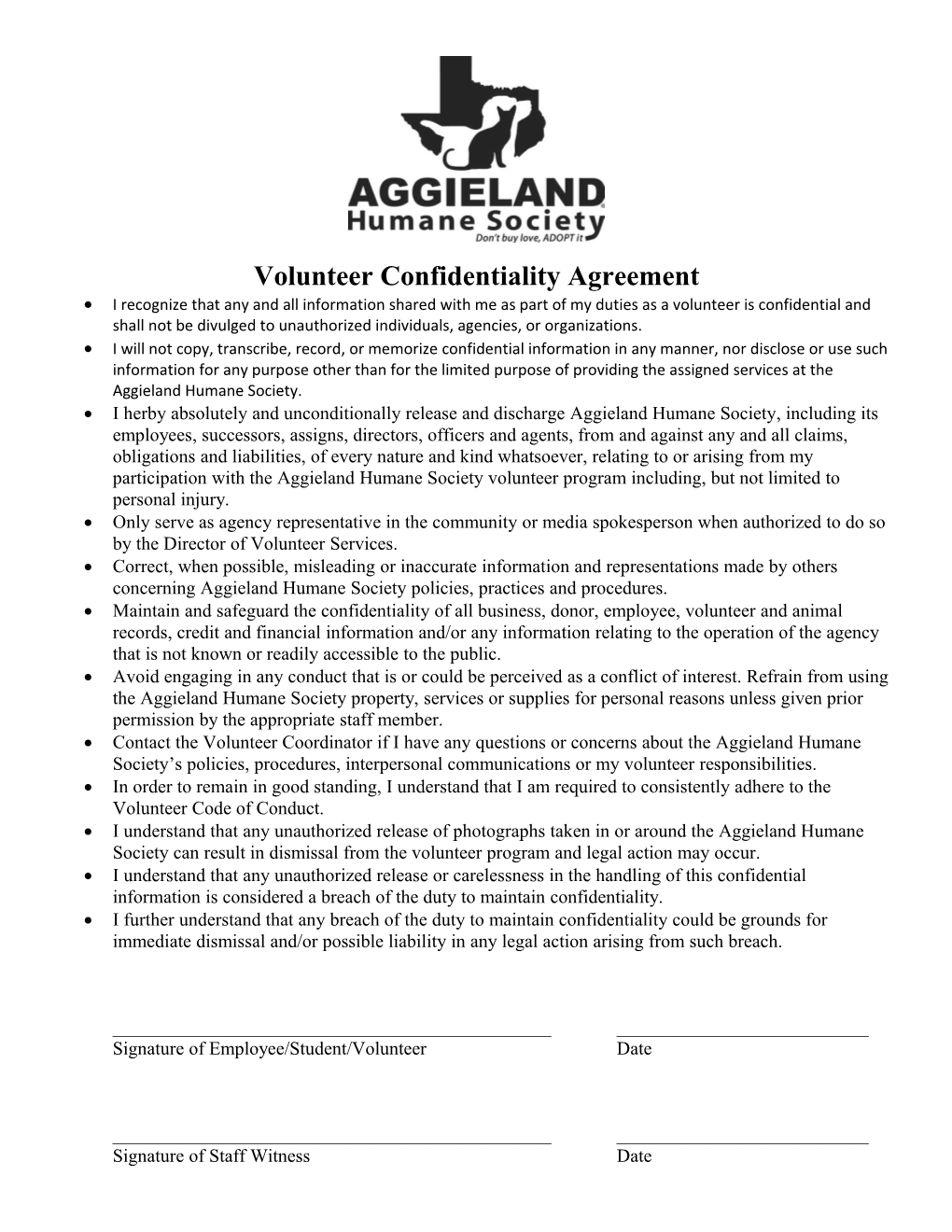 Volunteer Confidentiality Agreement