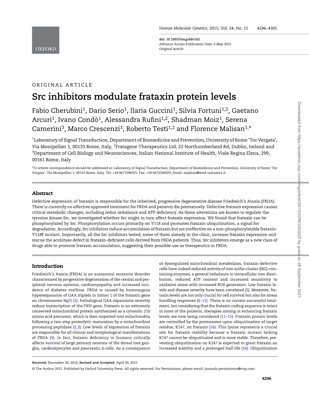 Src Inhibitors Modulate Frataxin Protein Levels