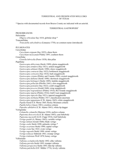 TERRESTRIAL and FRESHWATER MOLLUSKS of TEXAS * Species