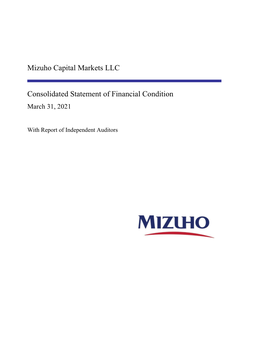 Mizuho Capital Markets LLC Consolidated Statement Of