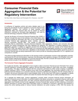 Consumer Financial Data Aggregation & the Potential for Regulatory