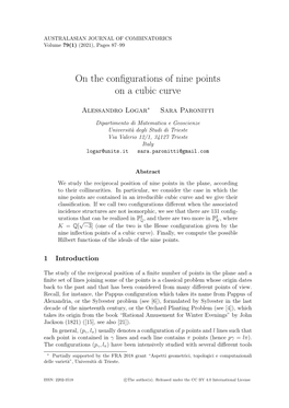 On the Configurations of Nine Points on a Cubic Curve