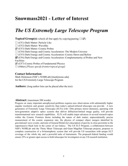 Letter of Interest the US Extremely Large Telescope Program