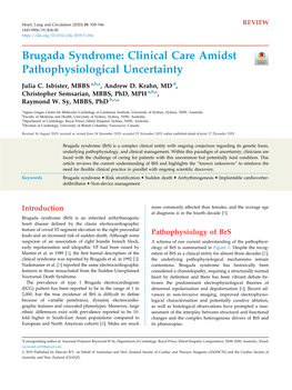 Brugada Syndrome: Clinical Care Amidst Pathophysiological Uncertainty