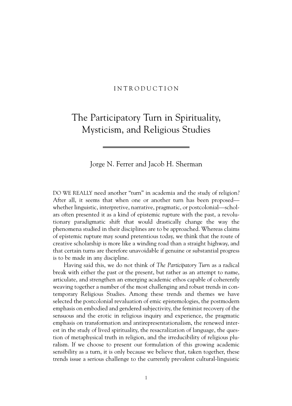 The Participatory Turn in Spirituality, Mysticism, and Religious Studies