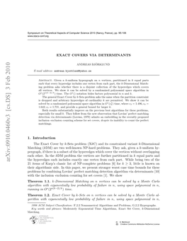 Arxiv:0910.0460V3 [Cs.DS] 3 Feb 2010 Ypsu Ntertclapcso Optrsine21 ( 2010 Science Computer of Aspects Theoretical on Symposium Matching