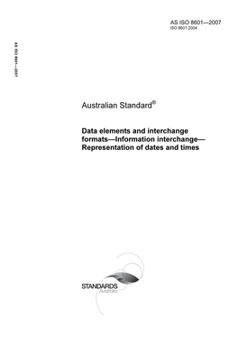 AS ISO 8601-2007 Data Elements and Interchange Formats