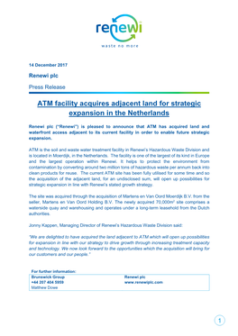 ATM Facility Acquires Adjacent Land for Strategic Expansion in the Netherlands