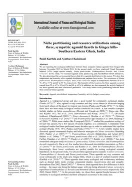 Niche Partitioning and Resource Utilizations Among Three, Sympatric