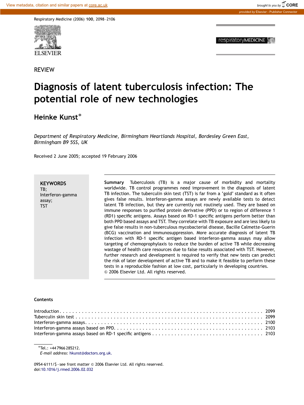 Diagnosis Of Latent Tuberculosis Infection The Potential Role Of New Technologies Docslib 0011