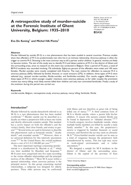 A Retrospective Study of Murder–Suicide at the Forensic Institute of Ghent University, Belgium