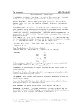 Parkinsonite (Pb, Mo)4O4cl C 2001-2005 Mineral Data Publishing, Version 1