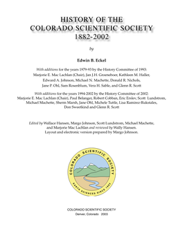 History of the Colorado Scientific Society 1882-2002