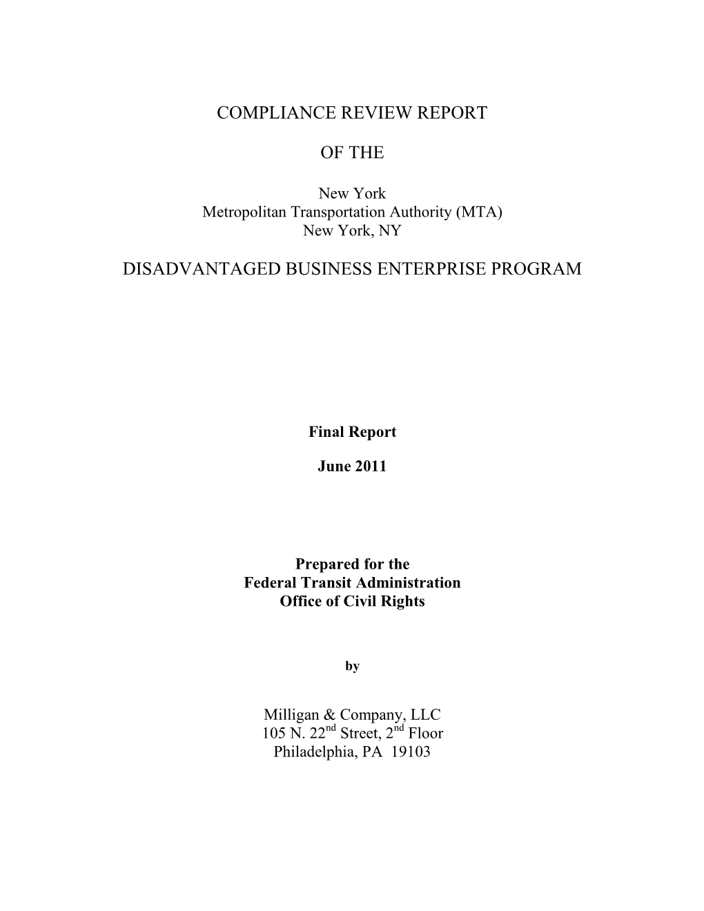 Compliance Review Report of the New York Metropolitan