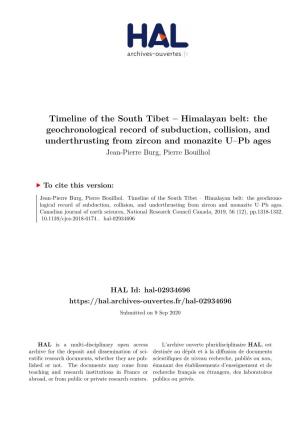 Timeline of the South Tibet – Himalayan Belt