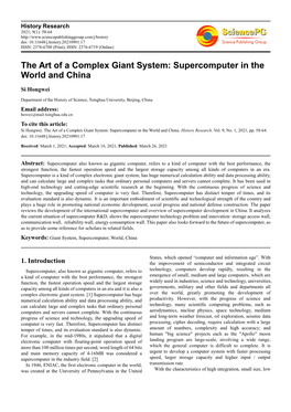 The Art of a Complex Giant System: Supercomputer in the World and China