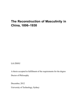The Reconstruction of Masculinity in China, 1896-1930