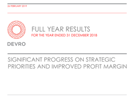Full Year Results for the Year Ended 31 December 2018