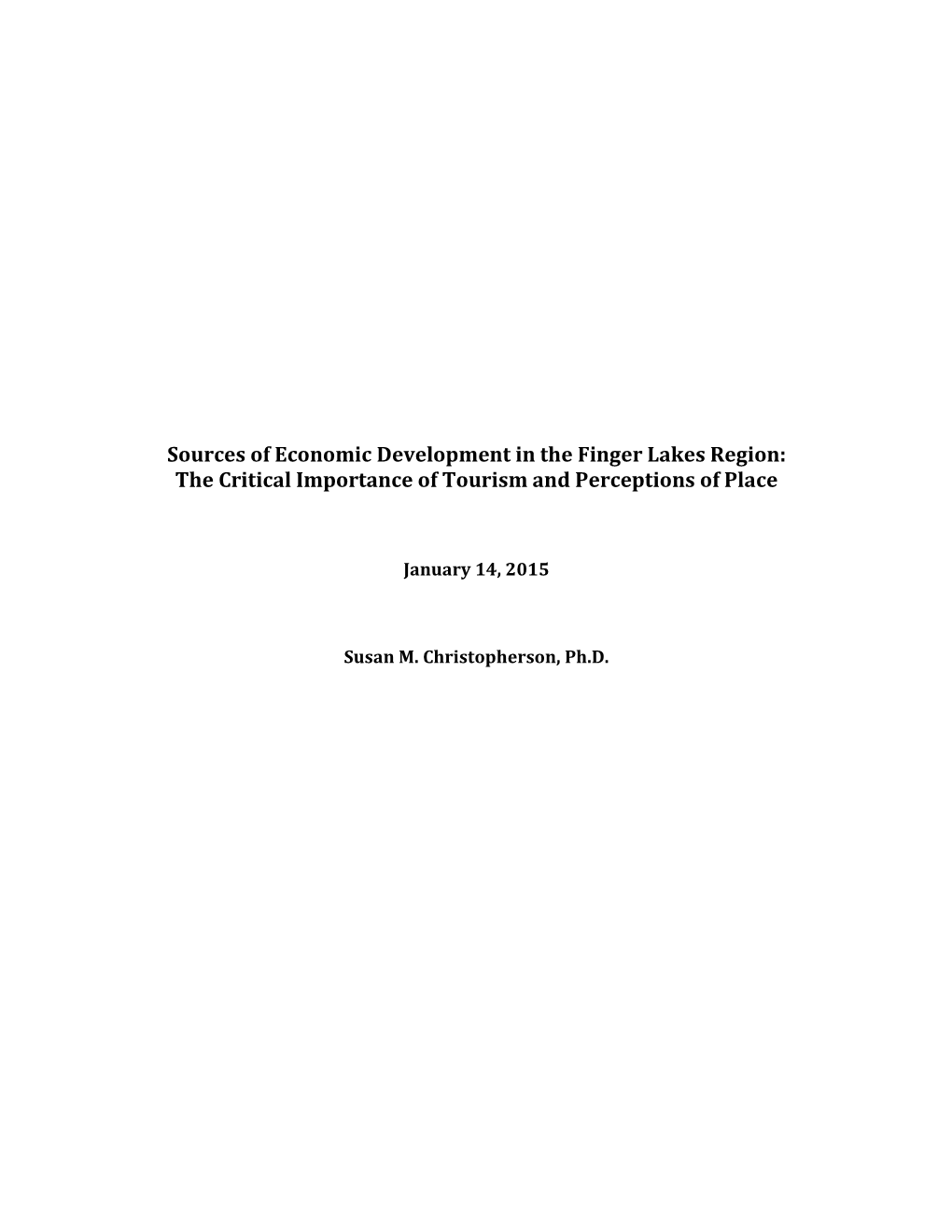 Sources of Economic Development in the Finger Lakes Region: the Critical Importance of Tourism and Perceptions of Place