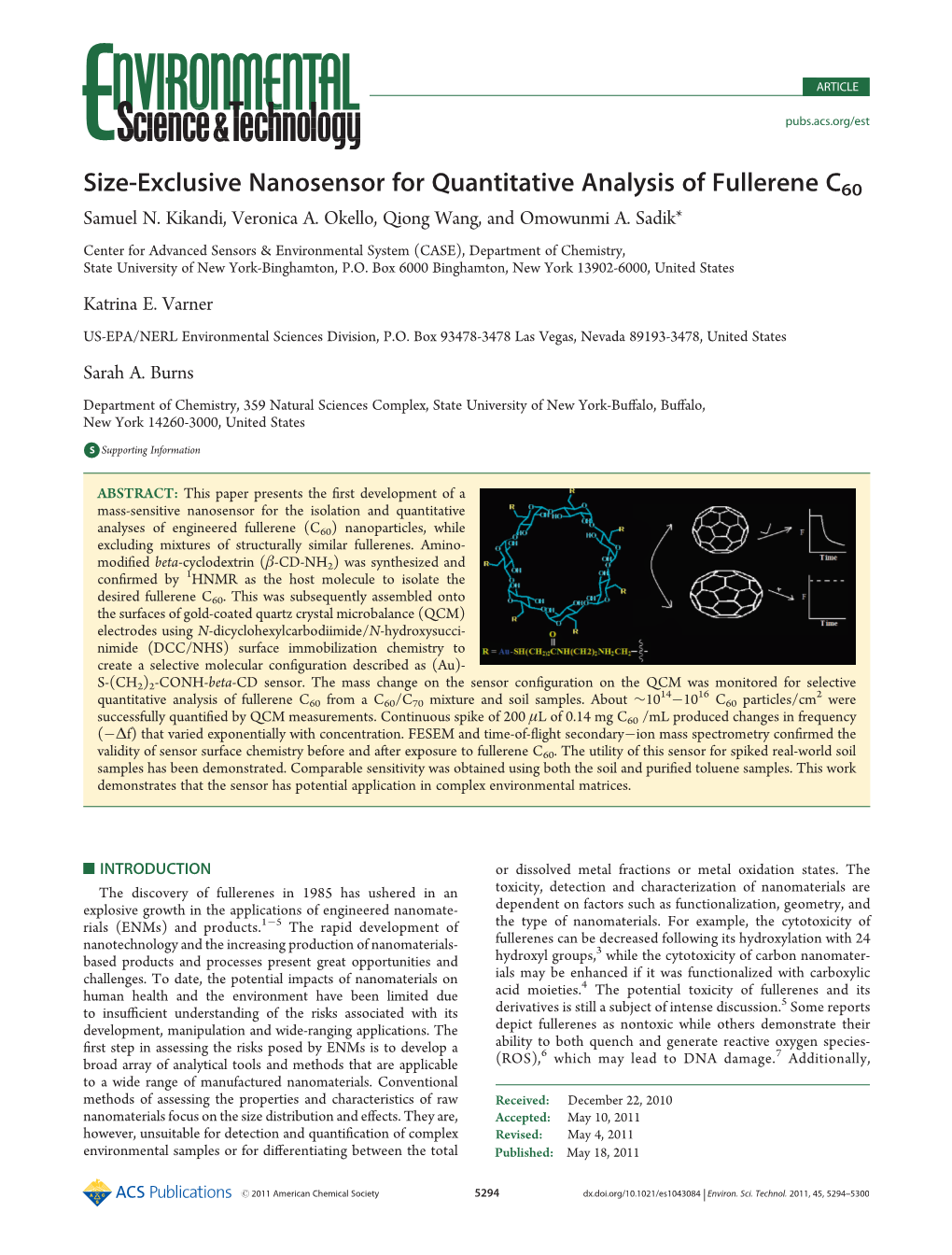 Size-Exclusive Nanosensor for Quantitative Analysis of Fullerene C60 Samuel N