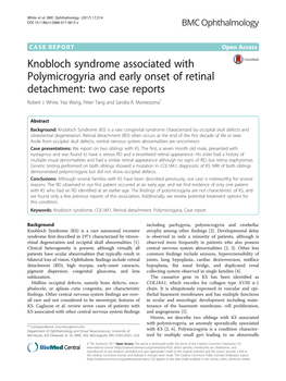Knobloch Syndrome Associated with Polymicrogyria and Early Onset of Retinal Detachment: Two Case Reports Robert J