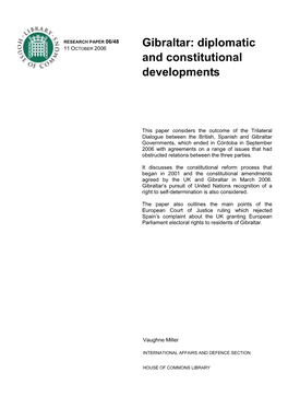 Gibraltar: Diplomatic and Constitutional Developments