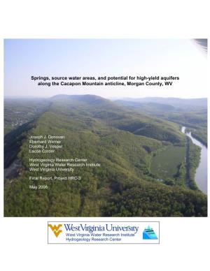 Springs, Source Water Areas, and Potential for High-Yield Aquifers Along the Cacapon Mountain Anticline, Morgan County, WV