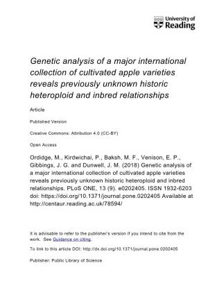 Genetic Analysis of a Major International Collection of Cultivated Apple Varieties Reveals Previously Unknown Historic Heteroploid and Inbred Relationships