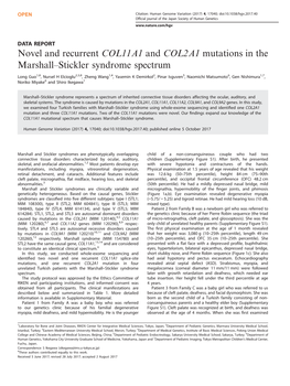 Novel and Recurrent COL11A1 and COL2A1 Mutations in the Marshall–Stickler Syndrome Spectrum