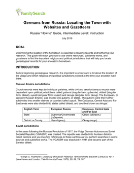 Germans from Russia: Locating the Town with Websites and Gazetteers
