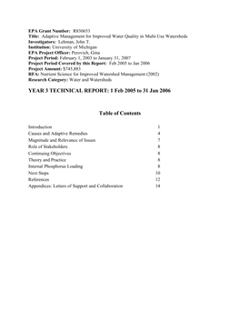 YEAR 3 TECHNICAL REPORT: 1 Feb 2005 to 31 Jan 2006